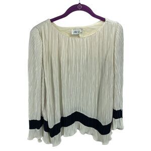 Hal Ferman Women's Vintage Accordion Blouse Top Pleated Cream Black Size 14